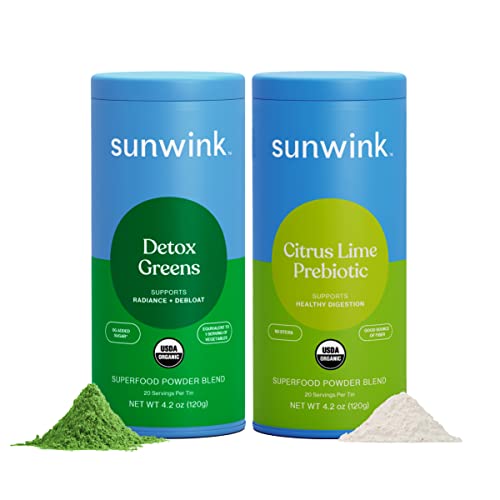 Sunwink Superfood Detox Greens & Citrus Lime Powder - Digestive Health, Organic Ingredients - 7oz