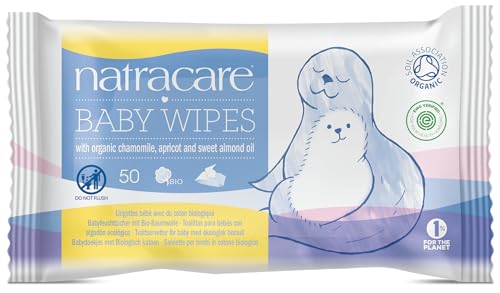 Natracare Organic Cotton Baby Wipes - Chamomile & Almond Oil, PH Balanced, Biodegradable - 50 Count