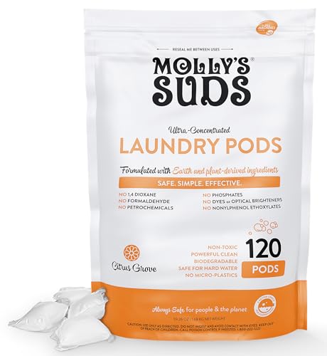 Molly's Suds Laundry Pods - Natural Formula for Sensitive Skin, Citrus Grove - 120 Count