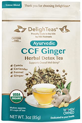 DelighTeas Digest & Detox CCF Tea - Ayurvedic Blend with Ginger, USDA Organic, Non-GMO - 40 Servings