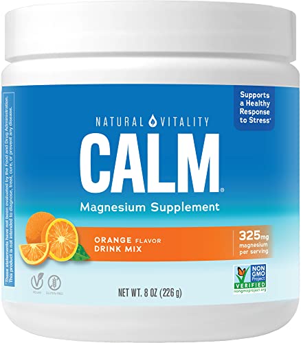 Natural Vitality Calm Magnesium Supplement - Stress Relief, Non-GMO, Vegan, Orange - 8 oz