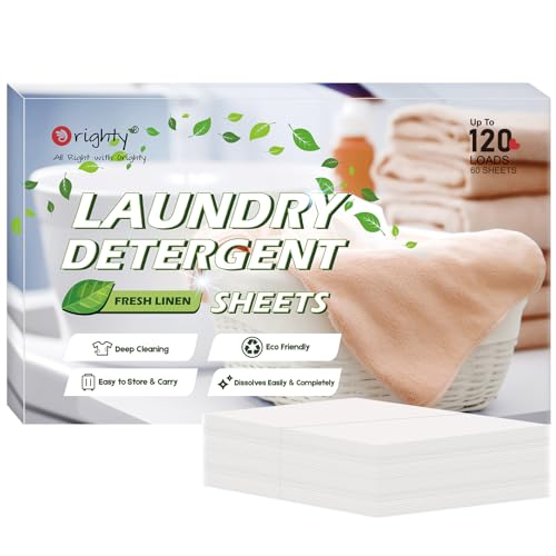 Orighty Laundry Detergent Sheets - Hypoallergenic, Lightweight, Fresh Linen Scent - 60 Sheets