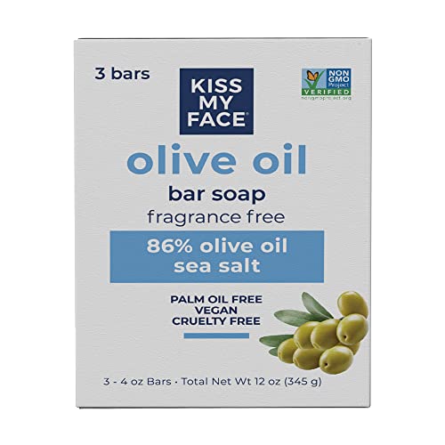 Kiss My Face Olive Oil Bar Soap - Moisturizing, Vegan, Antioxidant-Rich - 4oz, 3 Count