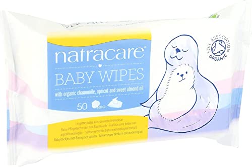 Natracare Organic Cotton Baby Wipes - Chlorine Free, Vegan, Biodegradable - 50 Count, Pack of 4