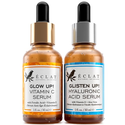 Eclat Face Serum Duo - Hydrating & Brightening with Vitamin C & Hyaluronic Acid - 1 fl oz Each