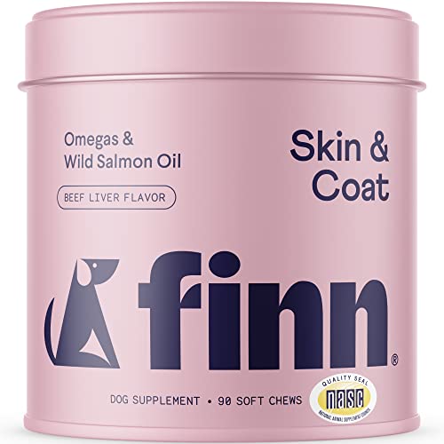 Finn Dog Supplement - Supports Shiny Coat with Wild Alaskan Salmon Oil, Omega-3s, Biotin - 90 Chews