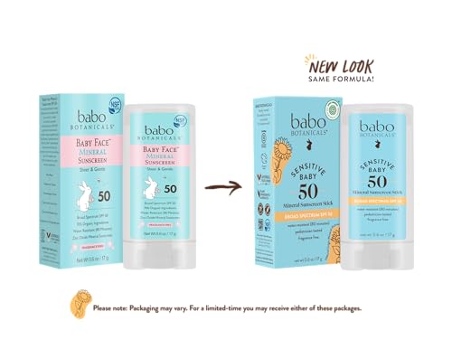 Babo Botanicals Mineral Sunscreen Stick SPF 50 - 70% Organic, Zinc Oxide, EWG Certified - 3oz