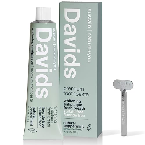 Davids Natural Toothpaste - Fluoride-Free, Antiplaque, Vegan, Peppermint - 5.25oz Metal Tube