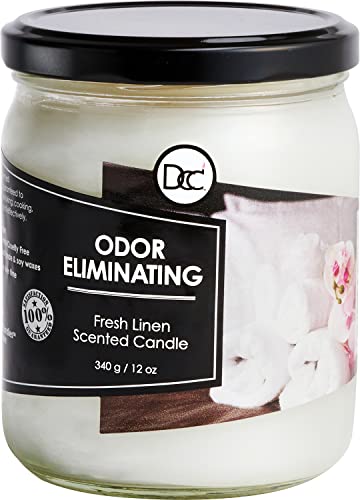 Fresh Linen Odor Eliminating Candle - Removes 95% of Odors, Premium Soy Blend - 12oz