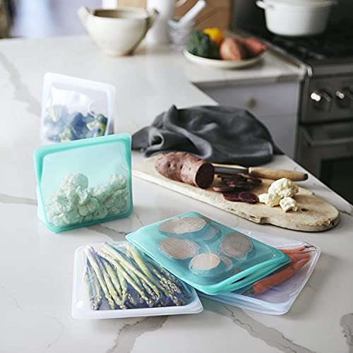 Stasher Reusable Silicone Bags - Leak-Free, Safe for Microwave & Dishwasher - Aqua, 2 Pack