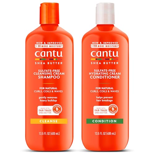 Cantu Shampoo & Conditioner Set - Reduces Breakage, Nourishes Curls & Waves - 13.5 Fl Oz (2-Pack)