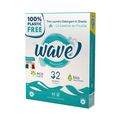 Wave Laundry Detergent Sheets - Powerful Cleaning, Vegan, 100% Plastic Free - 32 Loads