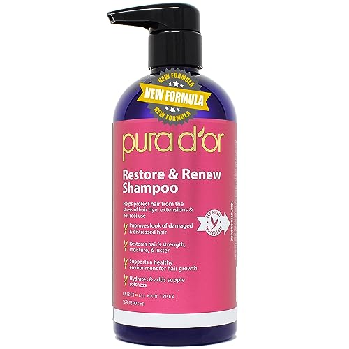 PURA D'OR Restore & Renew Shampoo - Protects Hair from Dye & Heat, Hydrates & Strengthens - 16oz