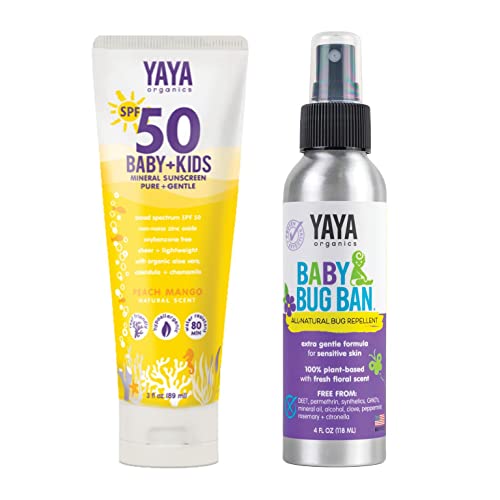 YAYA Organics Outdoor Bundle - Mineral SPF 50 Sunscreen & Natural Bug Repellent, 3oz/4oz