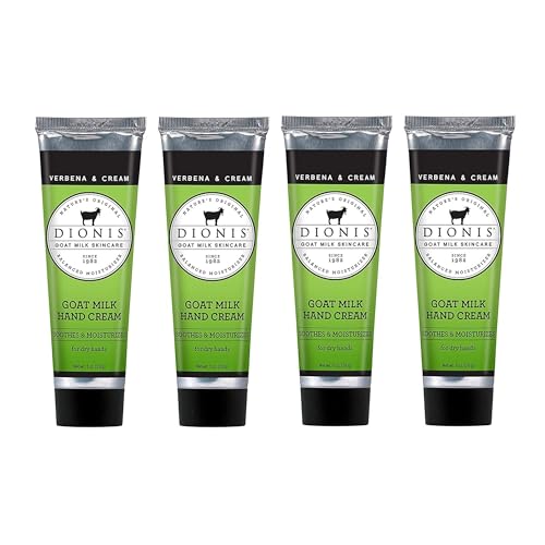 Dionis Goat Milk Hand Cream - Nourishing, Non-Greasy Moisturizer, Verbena & Cream - Set of 4 (1oz)