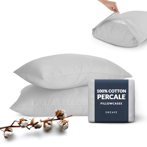 Sweave Percale Pillowcases - Breathable 100% Cotton, Oeko-Tex Certified, Envelope Closure - Standard