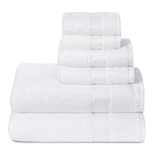 Belizzi Home Cotton Towel Set - Soft, Quick-Dry, Chemical-Free - 6 Towels, White