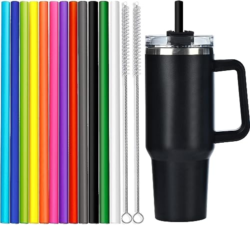 ALINK Drinking Straw & Stirrer Set - 12 Colorful, BPA-Free Straws with Brushes - 12in Long