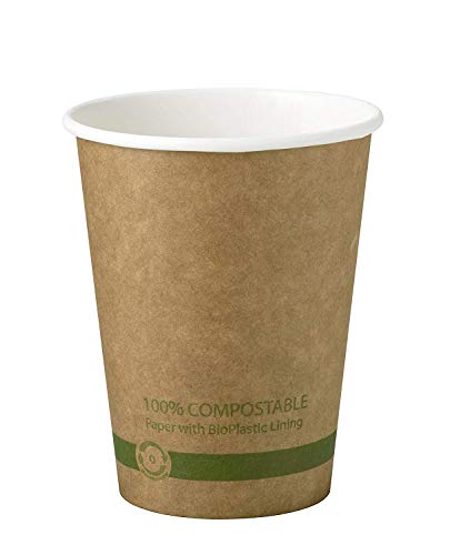 World Centric Compostable Cups - Heat-Resistant, Plant-Based Bio-Lining - 12oz, Pack of 1000