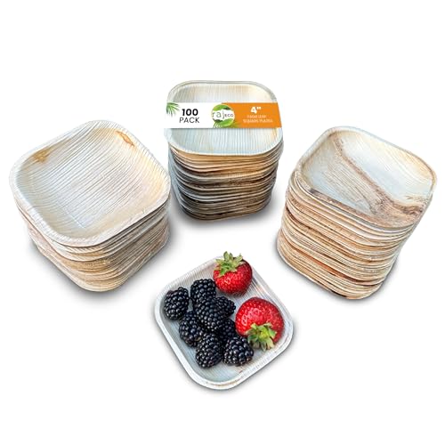 Raj Palm Leaf Plates - Sturdy, Biodegradable Dinnerware, Rustic Design - 100 Pack, 4 Inch