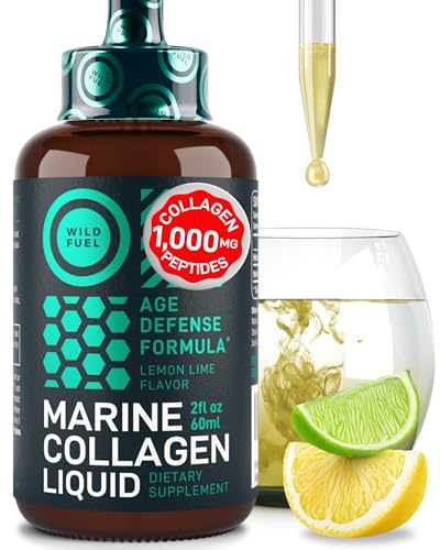 Wild Fuel Liquid Marine Collagen - Boosts Skin, Joints & Hair Health, Natural Lemon Flavor - 2oz