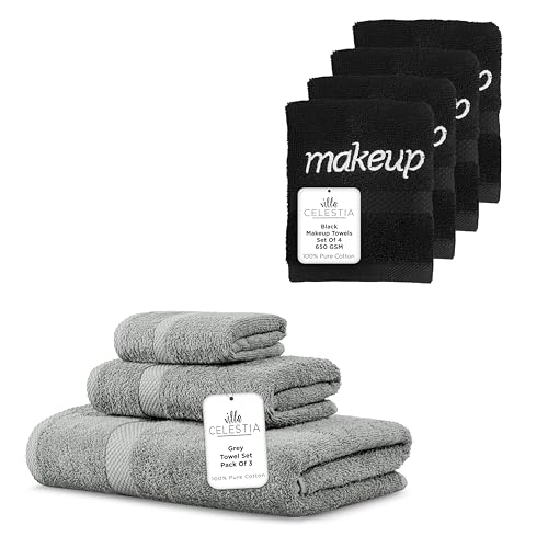 Premium Cotton Towel Set - Ultra Absorbent, Soft & Quick-Drying, 7-Piece Bundle in Grey & Black