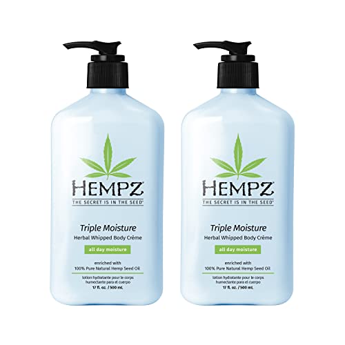 Hempz Body Lotion - Hydrating Whipped Crème with Yangu & Hemp Seed Oil - 17 Fl Oz, Pack of 2