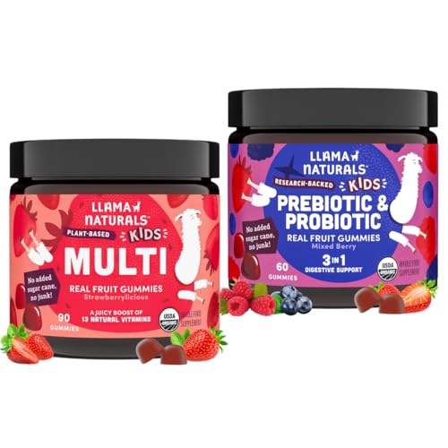 Llama Naturals Kids Multivitamin + Probiotic Gummies - Real Fruit, No Added Sugar - 30 Day Supply