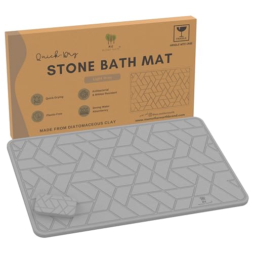 ME MOTHER EARTH Diatomaceous Bath Mat - Quick Dry, Non-Slip, Absorbent - Light Grey