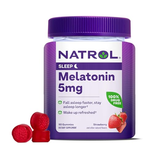 Natrol Melatonin Gummies - Fall Asleep Faster, Drug-Free, Strawberry Flavor - 90 Gummies