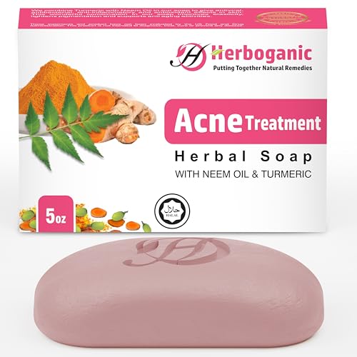 HERBOGANIC Neem Oil & Turmeric Bar Soap - Nourishing Acne Treatment, Gentle Hydration - 5oz