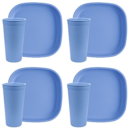 Re-Play Toddler Dinnerware Set - Durable, Recycled Plastic Plates & Cups, Denim - 4 Plates, 4 Cups