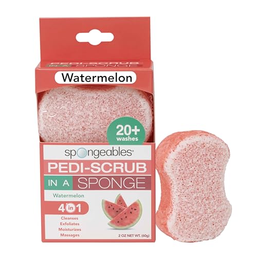 Spongeables Pedi Scrub Foot Exfoliating Sponge - Hydrating, Watermelon Scent - 20+ Washes