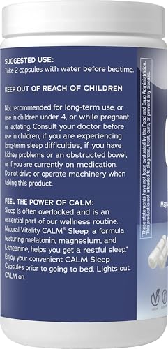 Natural Vitality Calm Sleep Supplement - Melatonin & Magnesium for Relaxation - 120 Capsules