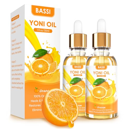 BASSI Yoni Oil Feminine Deodorant - Balances pH, Moisturizes, Orange Scent - 2x1 fl oz