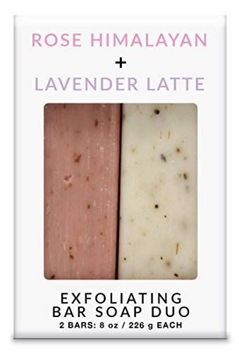 Olivia Care Exfoliating Soap Set - Detoxifying Rose Himalayan Salt & Lavender Latte - 2 x 8oz
