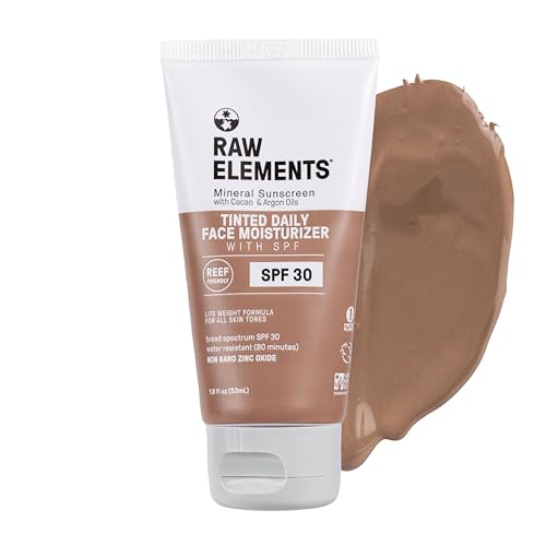 Raw Elements Tinted Daily Face Moisturizer - SPF 30, 95% Organic, Non-Nano Zinc Oxide - 1.8oz