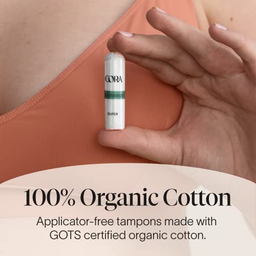 Cora Organic Cotton Tampons - Ultra-Absorbent, Non-Toxic, Hypoallergenic - 54 Count