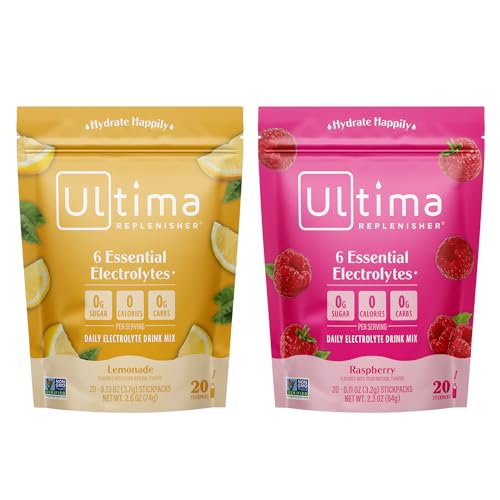 Ultima Replenisher Electrolyte Drink Mix - 6 Electrolytes & Minerals, Keto Friendly - 20 Stickpacks