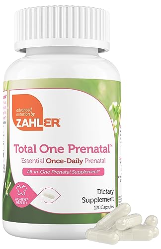 Zahler Total One Prenatal Vitamins - 22 Essential Nutrients, Gentle on Stomach - 120 Capsules