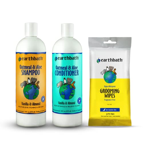 earthbath Dog Shampoo & Wipes Set - Relieves Itching, Non-Toxic, Cruelty-Free - 16oz & 30 Wipes