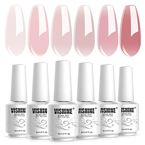 Vishine Nail Polish Kit - Long-Lasting, Non-Toxic Formula, Sheer Milky Pink - 6x8ml