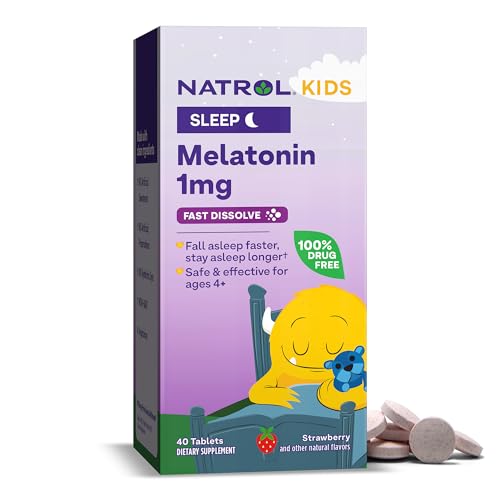 Natrol Kids Sleep Supplement - Fast-Dissolve Melatonin, Drug-Free, Strawberry Flavor - 40 Tablets