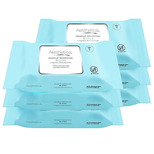 Aesthetica Makeup Remover Wipes - Gentle, Hypoallergenic, Aloe Infused - 180 Wipes Total