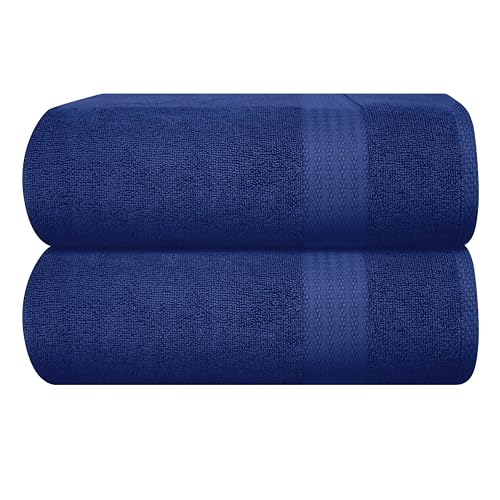 GLAMBURG Premium Cotton Bath Sheet Set - Soft, Absorbent, Chemical-Free - 2 Pack, 35x70 Navy