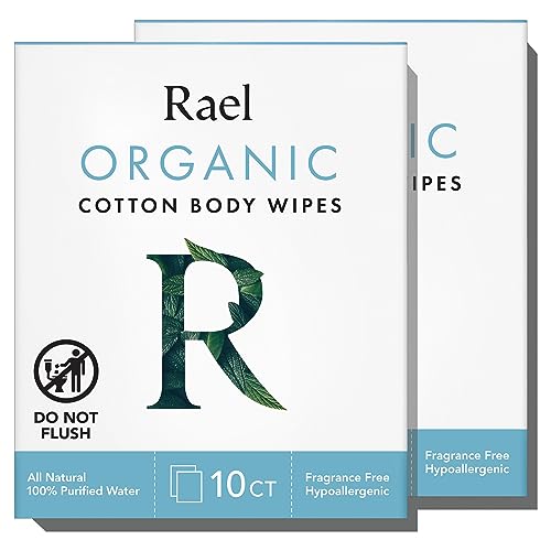 Rael Body Wipes - Organic Cotton, Purified Water, Gentle for All Skin Types - 10 Count, Pack of 2