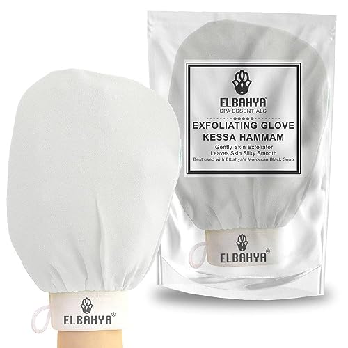 Elbahya Exfoliating Mitt - Removes Dead Skin, 100% Viscose Fiber, Reusable - White, 1 Pack