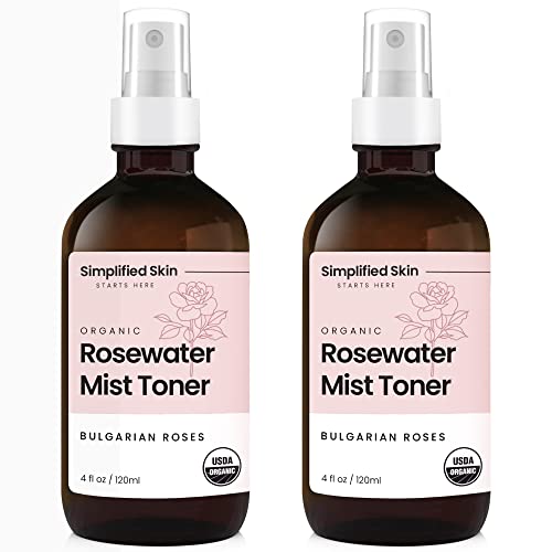 Simplified Skin Rose Water Spray - Hydrating Face & Hair Mist, Organic & Alcohol-Free - 4oz 2-Pack