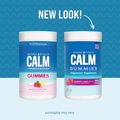 Natural Vitality CALM Magnesium Citrate Gummies - Stress Relief, Vegan, Raspberry Lemon - 120ct