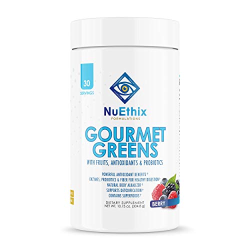 NuEthix Gourmet Greens Drink Powder - Nutrient-Rich Probiotics, Berry Flavor - 30 Servings